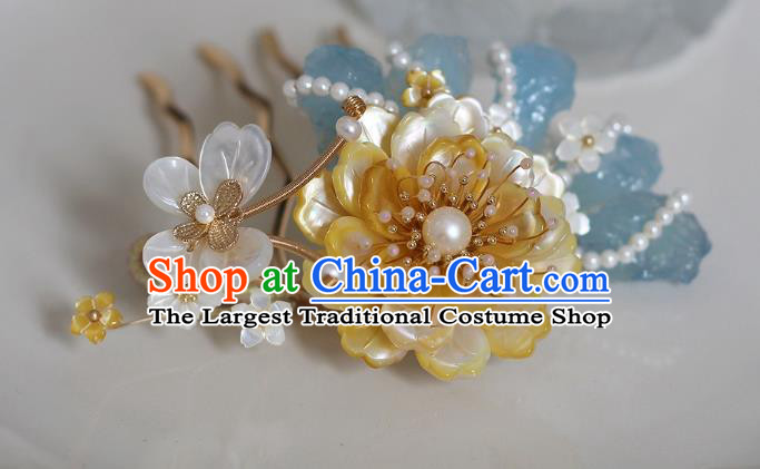 China Traditional Hanfu Hair Accessories Ancient Princess Pearls Hairpin Song Dynasty Palace Lady Shell Peony Hair Comb