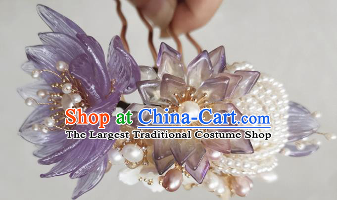 China Ancient Court Woman Pearls Rose Hairpin Handmade Hair Comb Traditional Song Dynasty Hanfu Hair Accessories