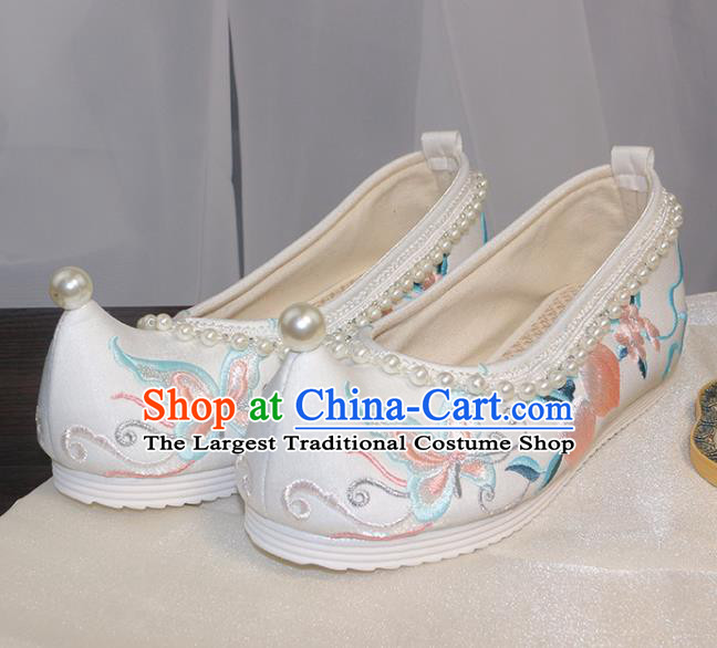 Chinese Traditional Hanfu Shoes Ancient Princess Shoes Ming Dynasty Embroidered Shoes Pearls Shoes