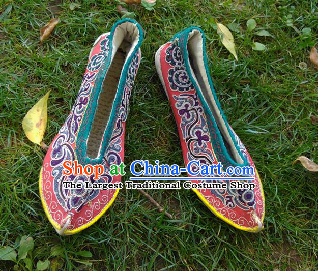 Chinese Traditional Folk Dance Shoes Yunnan Ethnic Wedding Shoes Embroidered Red Shoes National Woman Cloth Shoes