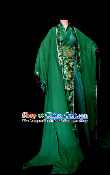 Chinese Ancient Crown Prince Garment Costumes Cosplay Swordsman Green Hanfu Clothing Traditional Qin Dynasty King Apparels