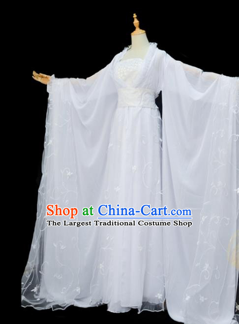 China Cosplay Swordswoman Xiao Longnv Clothing Ancient Fairy Garments Traditional Song Dynasty Princess White Hanfu Dress