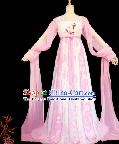 China Ancient Court Lady Garments Traditional Tang Dynasty Servant Girl Pink Hanfu Dress Cosplay Fairy Clothing