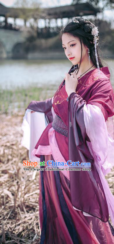 China Cosplay Female Swordsman Clothing Ancient Goddess Garments Traditional Han Dynasty Princess Purple Hanfu Dress