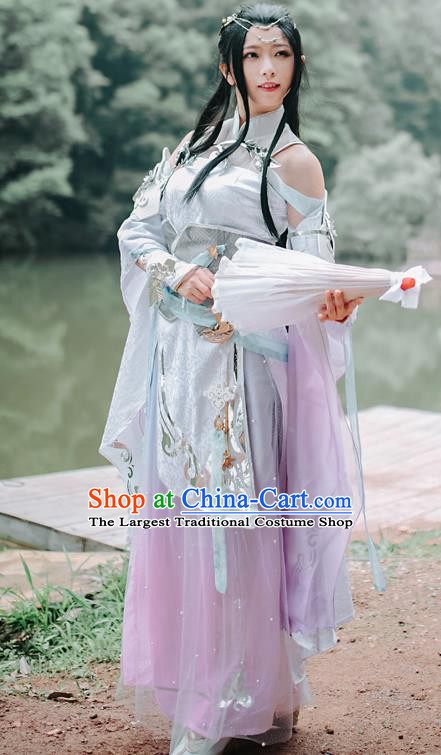 China Ancient Fairy Garments Traditional Tang Dynasty Knight Hanfu Dress Cosplay Female Swordsman Ye Xueqing Clothing