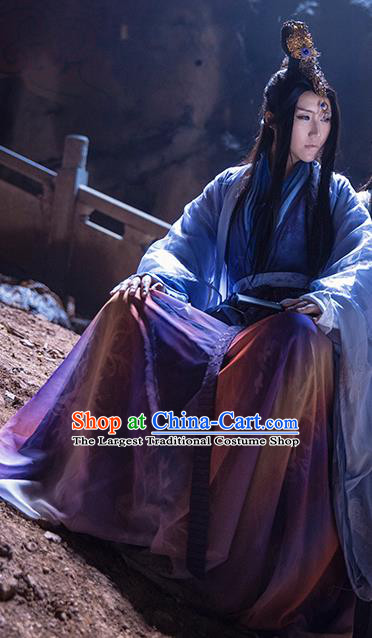 China Ancient Prince Apparels Jin Dynasty Childe Garment Costumes Traditional Cosplay Swordsman Purple Hanfu Clothing