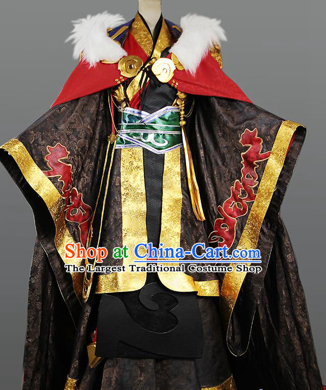 Chinese Cosplay King Black Clothing Traditional Han Dynasty Monarch Apparels Ancient Emperor Garment Costumes with Cape