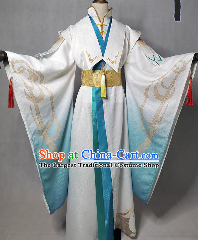 Chinese Traditional Qin Dynasty Swordsman Apparels Ancient Taoist Priest Garment Costumes Cosplay Immortal Qing Xuan Clothing