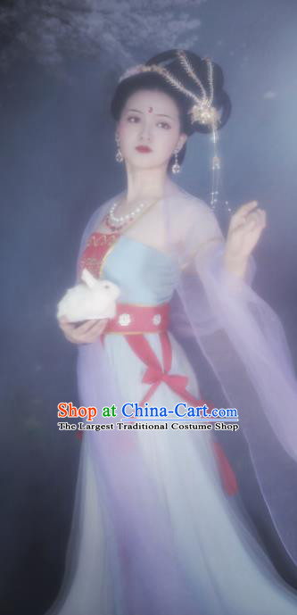 China Traditional Tang Dynasty Court Beauty Hanfu Dress Cosplay Drama Journey to the West Chang E Clothing Ancient Moon Goddess Garments