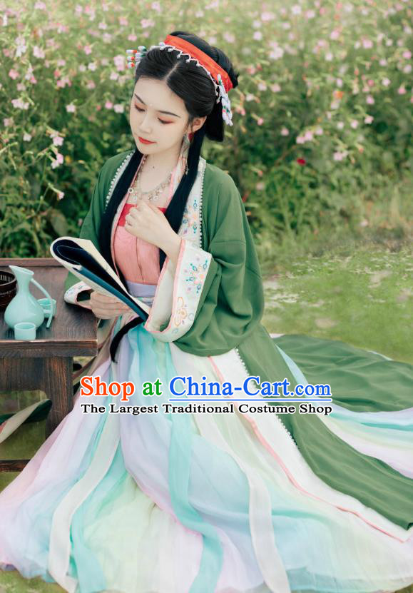 China Ancient Young Mistress Embroidered Dress Apparels Song Dynasty Noble Woman Clothing Traditional Hanfu Garments