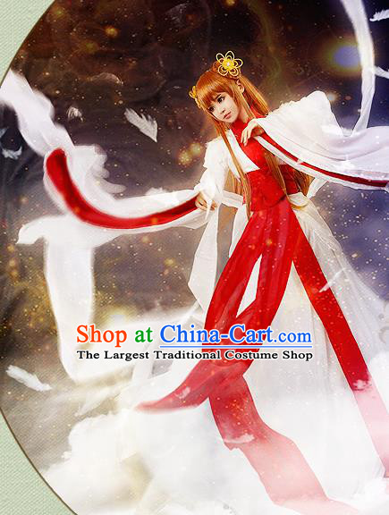 China Traditional Five Dynasties Princess White Hanfu Dress Cosplay Fairy Clothing Ancient Young Beauty Garments