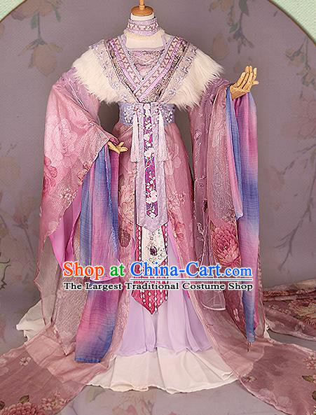 China Ancient Imperial Concubine Garments Traditional Jin Dynasty Court Beauty Pink Hanfu Dress Cosplay Swordswoman Ying Ge Clothing