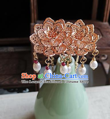 China Tang Dynasty Palace Lady Hair Stick Traditional Hanfu Hair Accessories Handmade Ancient Princess Golden Peony Hairpin