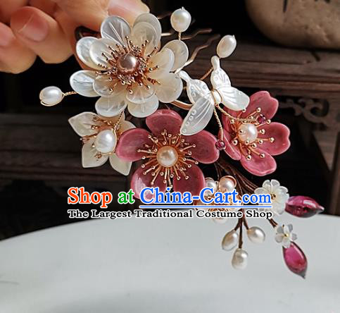 China Song Dynasty Shell Peony Hair Comb Traditional Hanfu Hair Accessories Handmade Ancient Imperial Concubine Flowers Hairpin