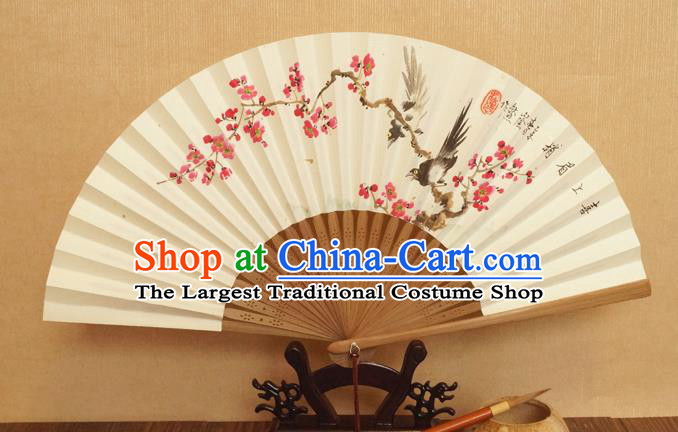 China Classical Paper Accordion Hand Painting Plum Blossom Fan Traditional Folding Fans Carving Bamboo Fan