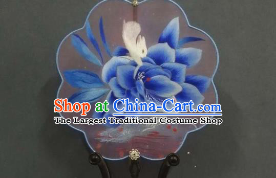 China Embroidered Lotus Palace Fan Double Side Silk Fan Handmade Ming Dynasty Court Fans Traditional Hanfu Fan