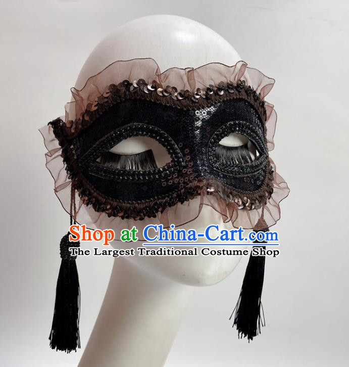 Handmade Stage Performance Headpiece Halloween Cosplay Party Mask Deluxe Black Face Mask