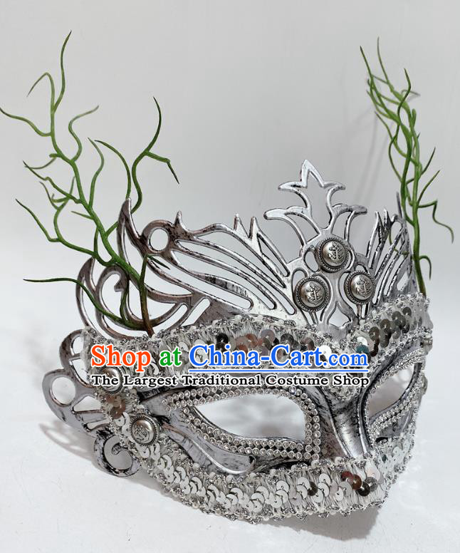 Professional Stage Performance Face Mask Rio Carnival Headwear Halloween Party Cosplay Argent Sequins Mask