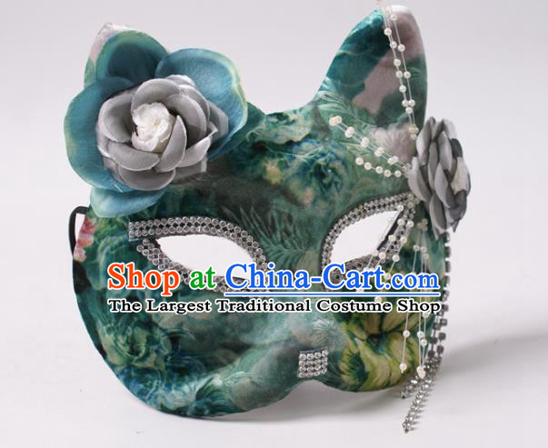 Halloween Stage Performance Headpiece Cosplay Party Printing Green Mask Handmade Deluxe Fox Face Mask