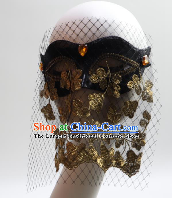 Stage Performance Headpiece Deluxe Halloween Cosplay Mask Handmade Golden Lace Face Mask