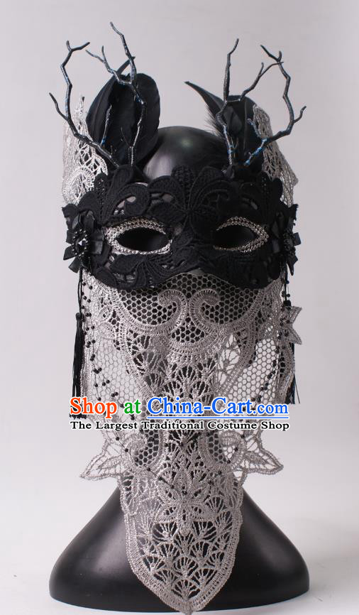 Halloween Cosplay Party Black Lace Mask Handmade Face Mask Deluxe Stage Performance Blinder Headpiece