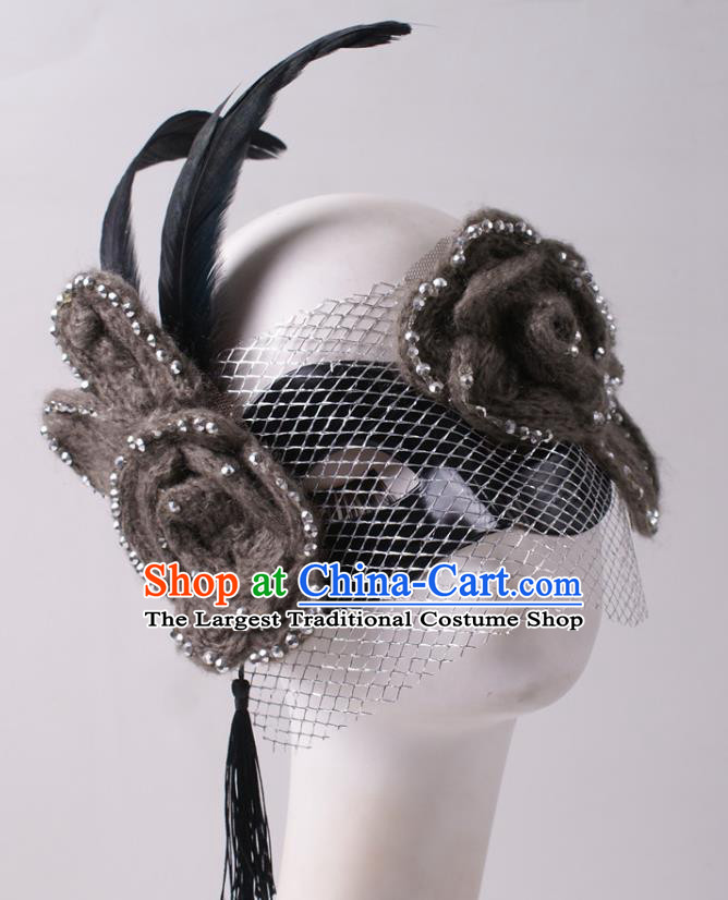 Halloween Stage Performance Black Blinder Headpiece Cosplay Party Deluxe Feather Mask Handmade Face Mask