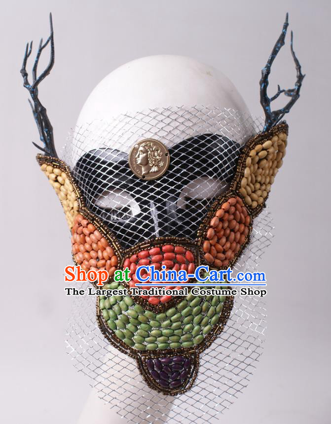 Handmade Beads Face Mask Halloween Stage Performance Blinder Headpiece Cosplay Party Deluxe Branch Mask