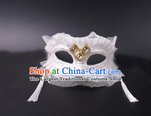 Cosplay Party Deluxe White Tassel Mask Handmade Face Mask Halloween Stage Performance Headpiece