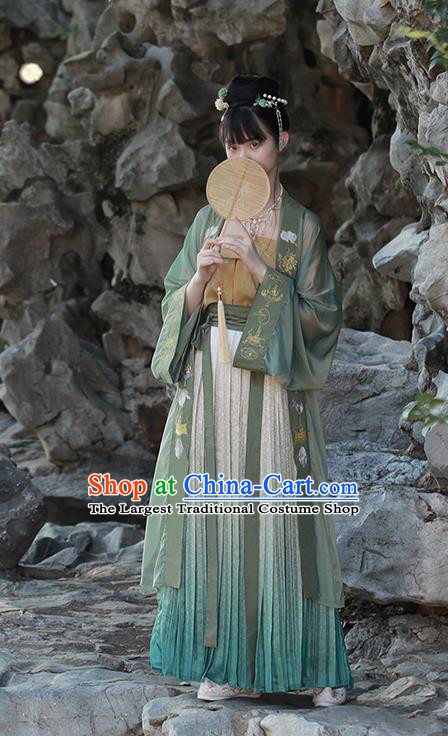 China Ancient Nobility Beauty Green Hanfu Dress Garments Traditional Song Dynasty Royal Princess Historical Clothing Full Set