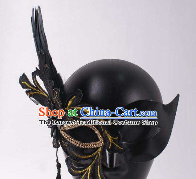 Handmade Carnival Black Feather Face Mask Stage Show Headpiece Halloween Cosplay Party Woman Mask