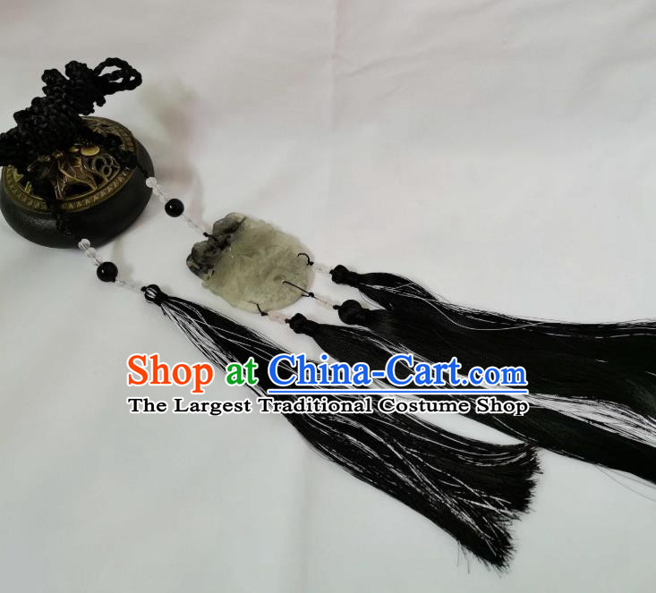 Chinese Tang Dynasty Swordsman Black Tassel Belt Pendant Traditional Ancient Prince Jade Waist Accessories