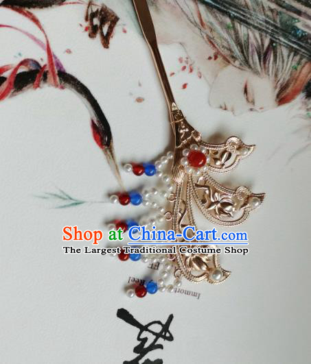 China Ancient Princess Tassel Hairpin Traditional Hanfu Hair Accessories Tang Dynasty Golden Hair Stick