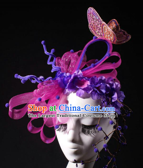 Top Halloween Cosplay Princess Hair Clasp Stage Show Purple Flowers Royal Crown Baroque Bride Giant Headdress Rio Carnival Decorations