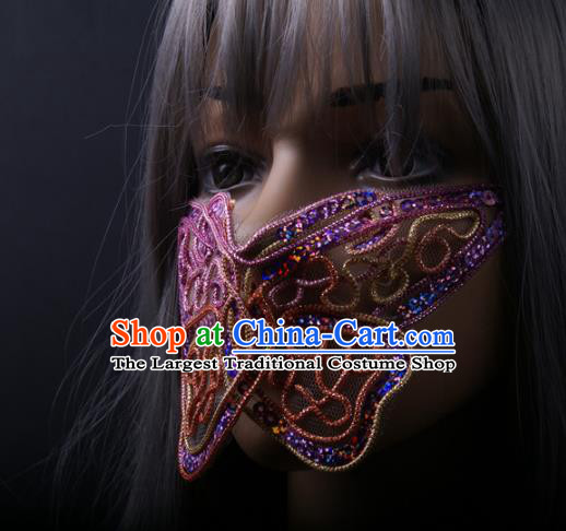 Handmade Halloween Cosplay Party Colorful Butterfly Mask Costume Ball Female Face Mask Stage Show Blue Sequins Headpiece