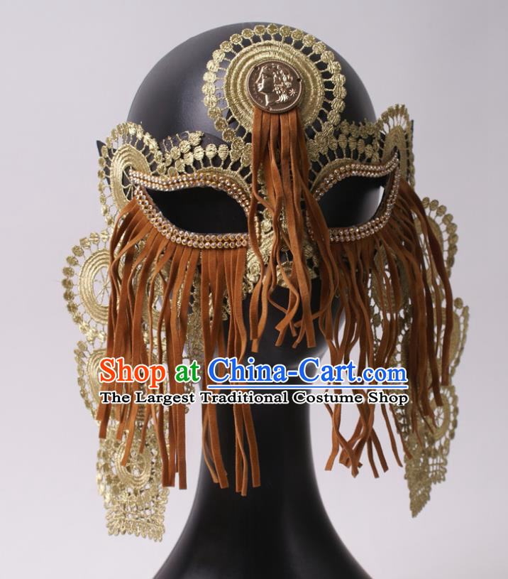 Halloween Party Male Cosplay Lace Mask Professional Stage Performance Tassel Face Mask Rio Carnival Blinder Headwear