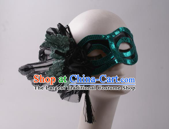 Handmade Halloween Cosplay Party Blue Sequins Blinder Mask Costume Ball Lace Peacock Face Mask Stage Show Headpiece