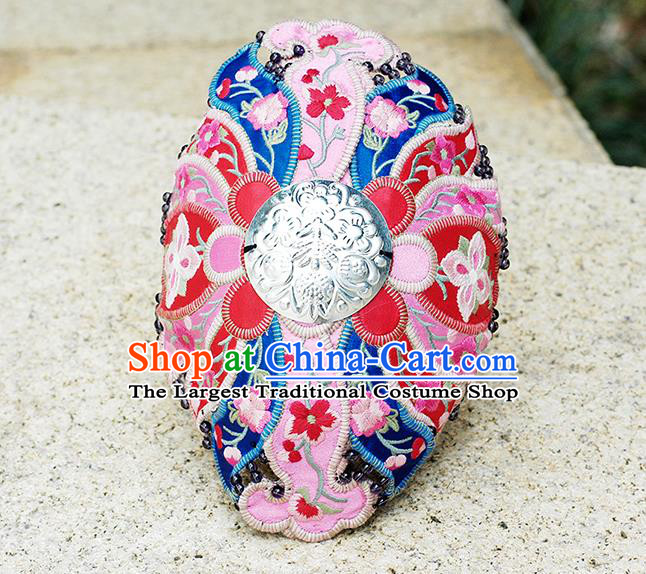 China Yunnan Minority Hair Clasp National Woman Embroidered Headwear Handmade Ethnic Dance Pink Headband