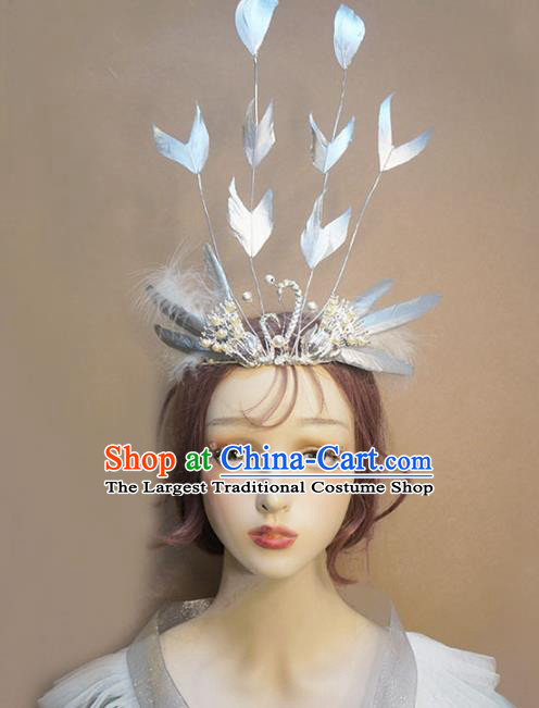 Top Baroque Bride Argent Swan Hair Crown Stage Show Headdress Catwalks Dance Hair Accessories