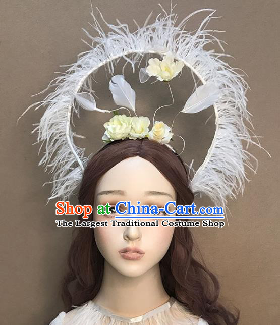 Top Stage Show Headdress Catwalks White Feather Hair Clasp Cosplay Angel Hair Accessories Baroque Giant Hair Crown