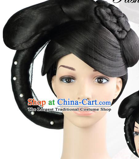 Chinese Tang Dynasty Court Woman Wigs Sheath Ancient Imperial Concubine Hair Chignon Classical Dance Hairpieces