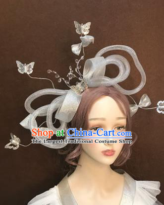 Top Cosplay Flowers Fairy Argent Hair Clasp Baroque Bride Hair Crown Stage Show Giant Headdress Catwalks Hair Accessories