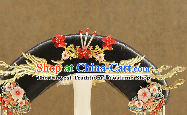 Chinese Ancient Manchu Princess Hair Chignon Drama Treading On Thin Ice Hair Accessories Qing Dynasty Palace Lady Wigs Sheath