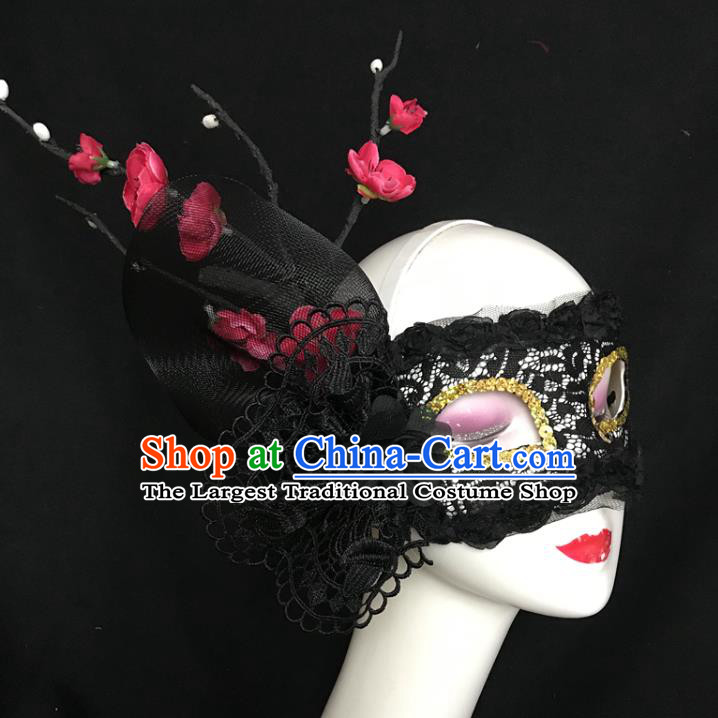 Handmade Brazil Carnival Black Lace Face Mask Halloween Cosplay Show Plum Branch Mask Costume Party Blinder Headpiece