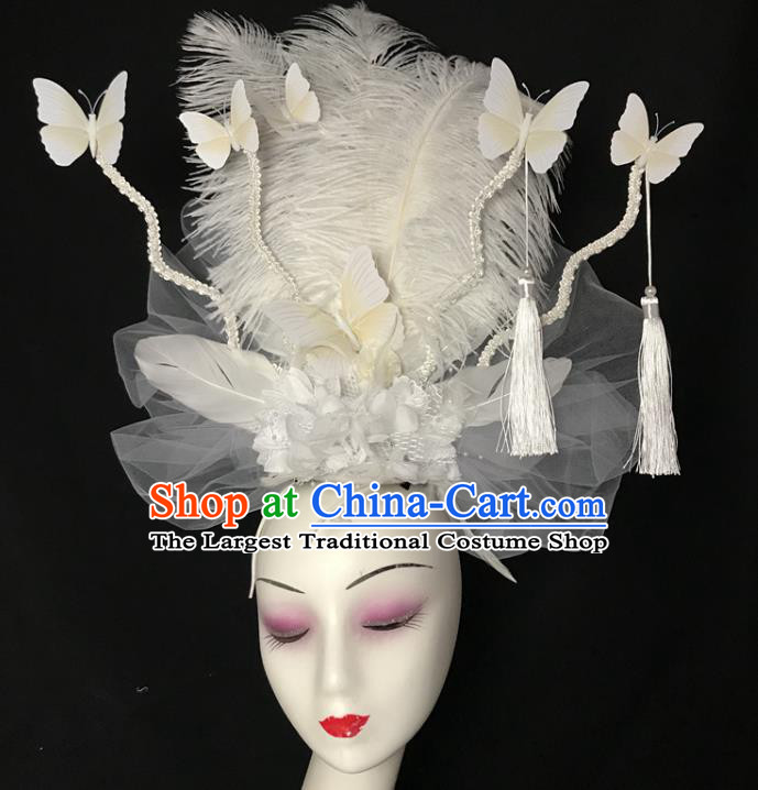 Top Catwalks White Butterfly Royal Crown Rio Carnival Feather Hair Clasp Brazil Parade Headdress Halloween Cosplay Hair Accessories