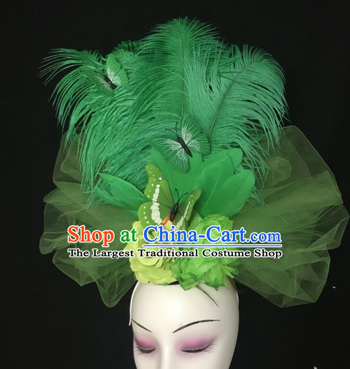 Top Brazil Parade Headdress Halloween Cosplay Hair Accessories Catwalks Green Flowers Veil Royal Crown Rio Carnival Feather Hair Clasp