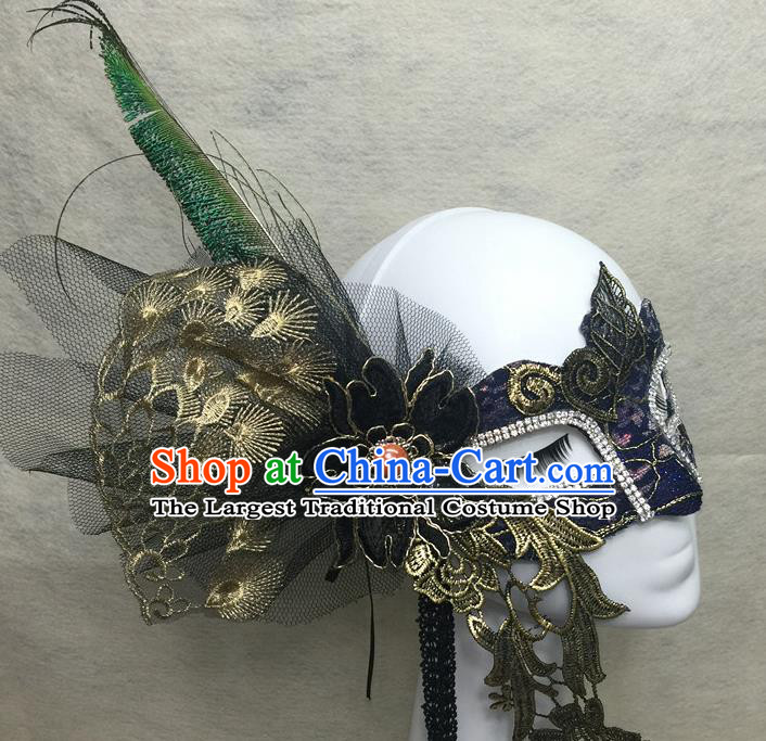 Handmade Costume Party Blinder Headpiece Rio Carnival Lace Face Mask Halloween Cosplay Navy Mask