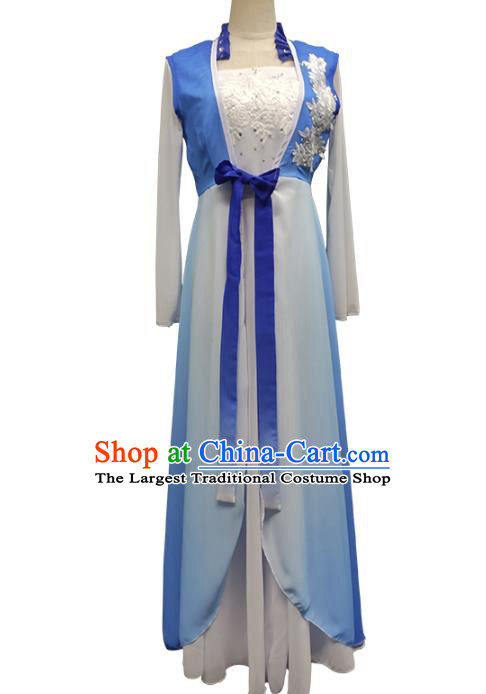 Top Chinese Classical Dance Blue Dress Woman Solo Dance Garment Costume Traditional Umbrella Dance Clothing