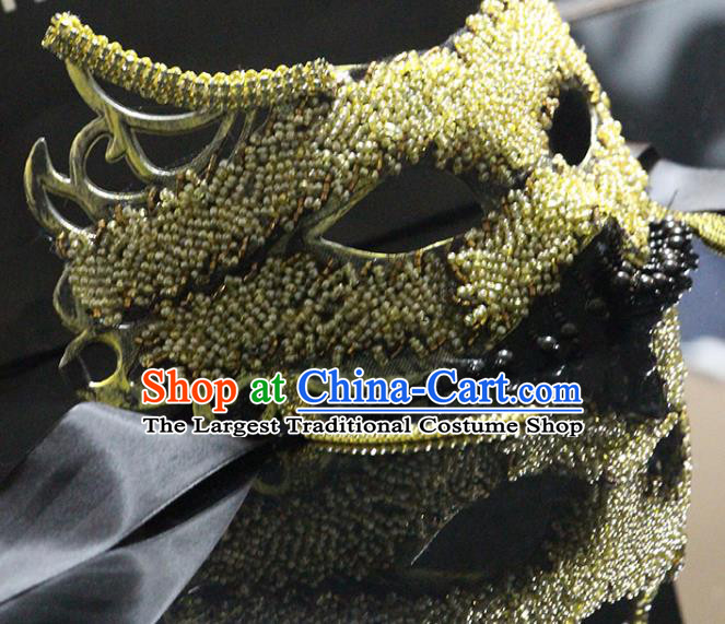 Handmade Halloween Cosplay Golden Beads Face Mask Costume Party Blinder Baroque Queen Headpiece Brazil Carnival Mask