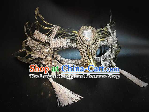 Handmade Baroque Princess Headpiece Brazil Carnival Metal Mask Halloween Cosplay Face Mask Costume Party Crystal Blinder