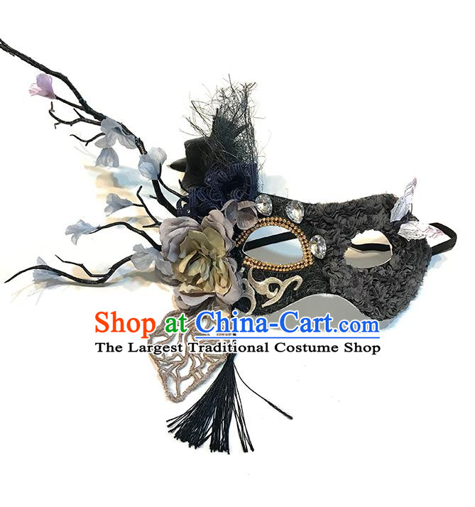 Handmade Halloween Cosplay Black Face Mask Costume Party Blinder Baroque Princess Headpiece Brazil Carnival Branch Mask